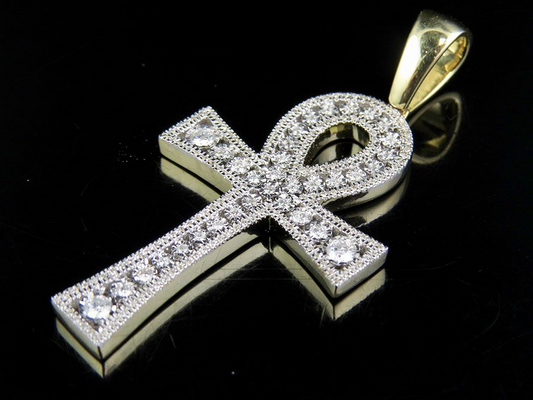 0.60 CTW 10K Lab Grown Diamond One Row Ankh Cross Pendant