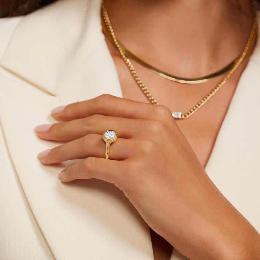 1 1/4 CT Round Cut Gold Hidden Halo Diamond Engagement Ring