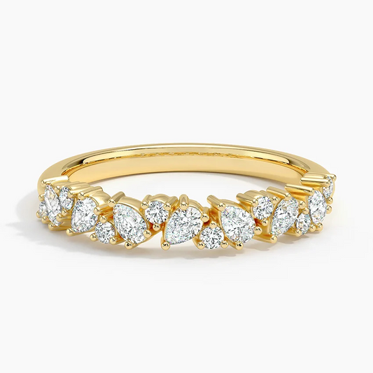Alternative Pear and Round Lab Grown Diamond Wedding Band in 18k Gold