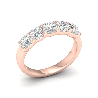 2 CTW Five Five Stone Cushion Lab Grown Diamond Anniversary Band