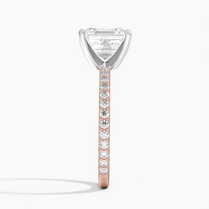 3Ct Asscher Lab Grown Diamond Gold Shared Prong Three-Quarter Coverage Diamond Ring