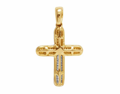 14K Unisex Lab grown Diamond Puff Cross Pendant