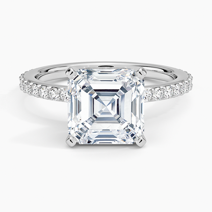 3Ct Asscher Lab Grown Diamond Gold Shared Prong Three-Quarter Coverage Diamond Ring