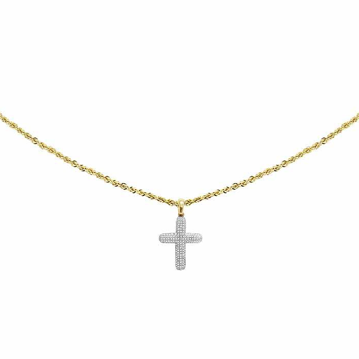 14K Unisex Lab grown Diamond Puff Cross Pendant