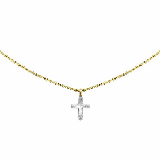 14K Unisex Lab grown Diamond Puff Cross Pendant