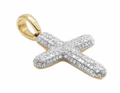 14K Unisex Lab grown Diamond Puff Cross Pendant