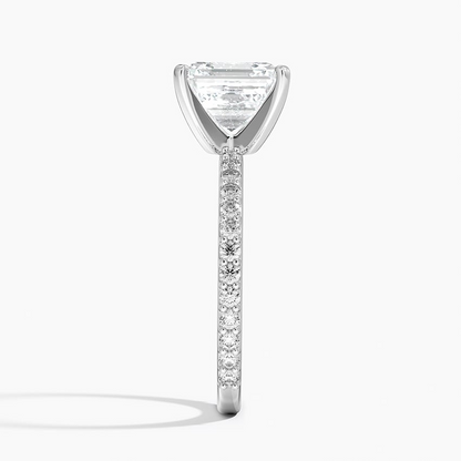 3Ct Asscher Lab Grown Diamond Gold Shared Prong Three-Quarter Coverage Diamond Ring