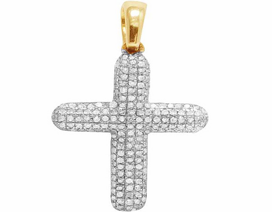 14K Unisex Lab grown Diamond Puff Cross Pendant