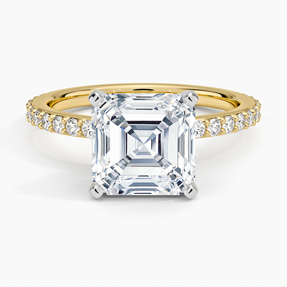 3Ct Asscher Lab Grown Diamond Gold Shared Prong Three-Quarter Coverage Diamond Ring