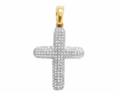 14K Unisex Lab grown Diamond Puff Cross Pendant