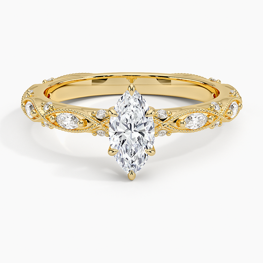 1/2Ct Marquise Lab Grown Diamond Gold Milgrain Diamond Ring