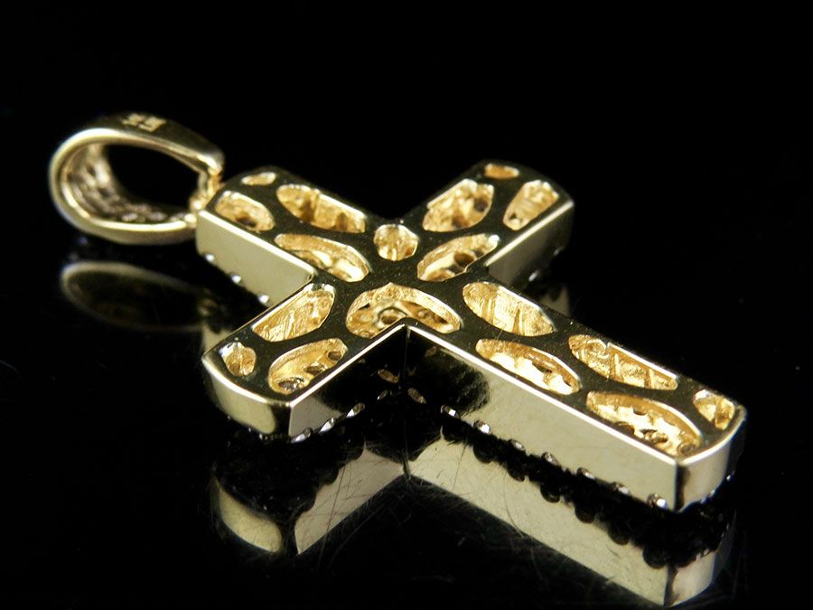 14K Puff Style Lab Grown Diamond 3 Row Cross Pendant