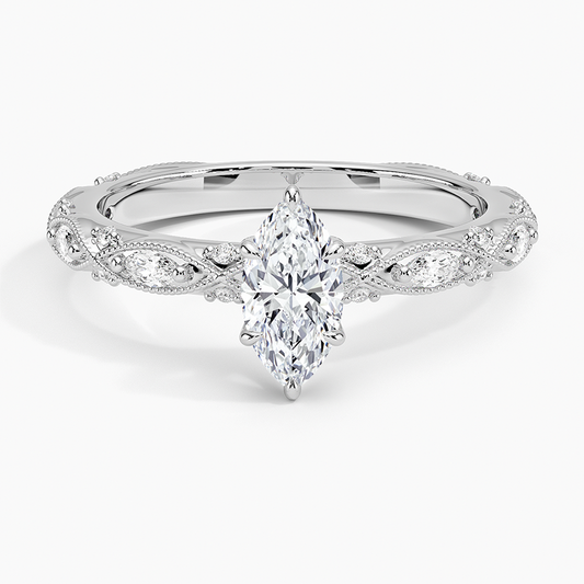 1/2Ct Marquise Lab Grown Diamond Gold Milgrain Diamond Ring