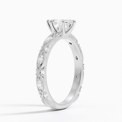 1/2Ct Marquise Lab Grown Diamond Gold Milgrain Diamond Ring