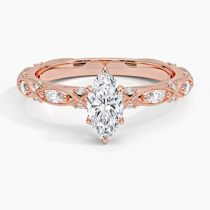 1/2Ct Marquise Lab Grown Diamond Gold Milgrain Diamond Ring