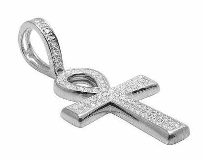 10K White Gold Ankh Cross Lab Grown Diamond Pendant