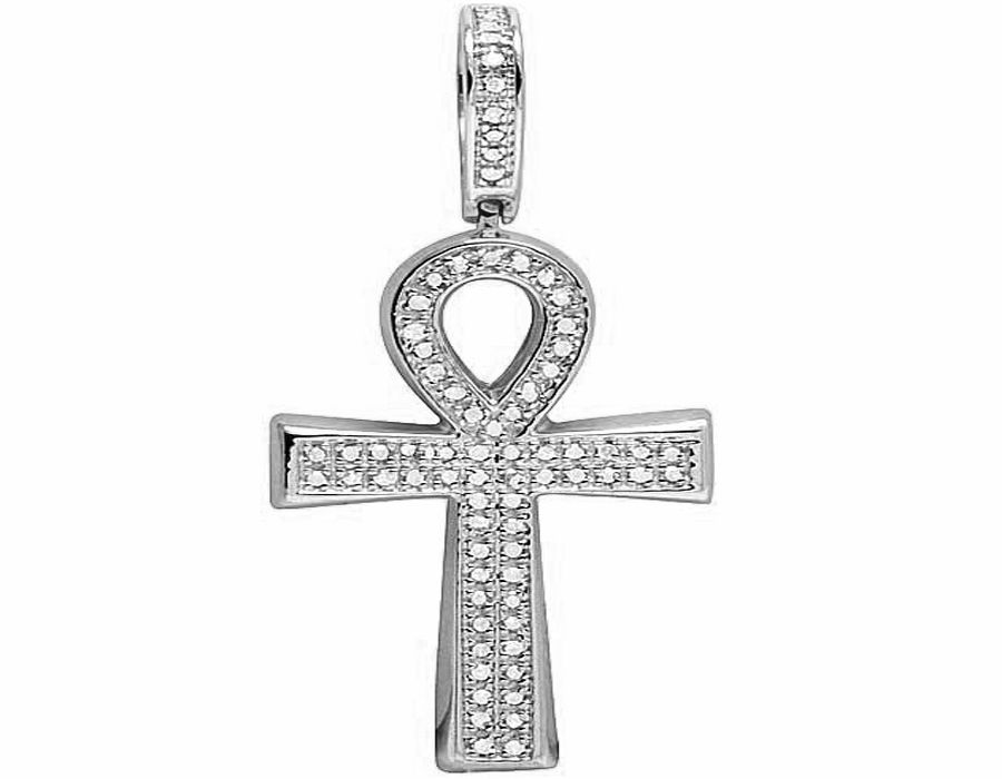 10K White Gold Ankh Cross Lab Grown Diamond Pendant