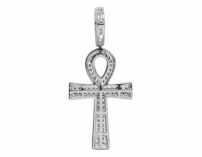 10K White Gold Ankh Cross Lab Grown Diamond Pendant