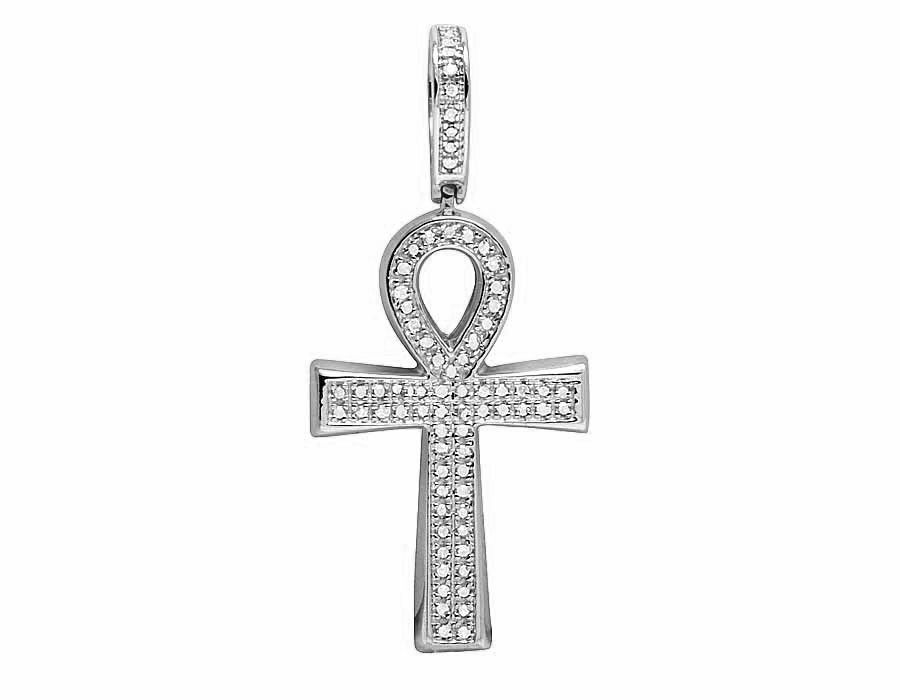 10K White Gold Ankh Cross Lab Grown Diamond Pendant