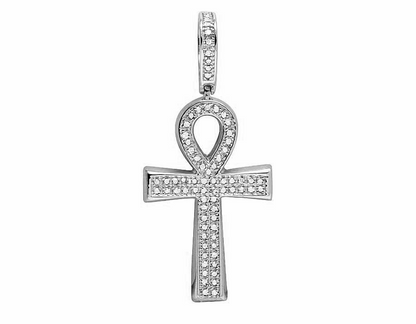 10K White Gold Ankh Cross Lab Grown Diamond Pendant