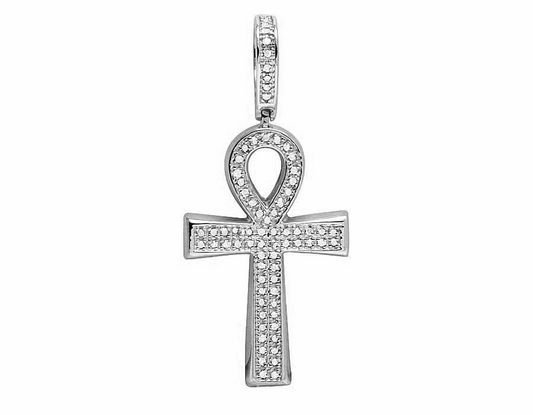 10K White Gold Ankh Cross Lab Grown Diamond Pendant