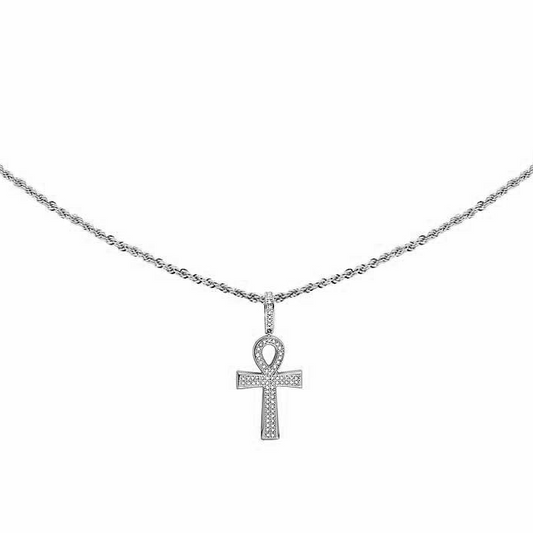 10K White Gold Ankh Cross Lab Grown Diamond Pendant