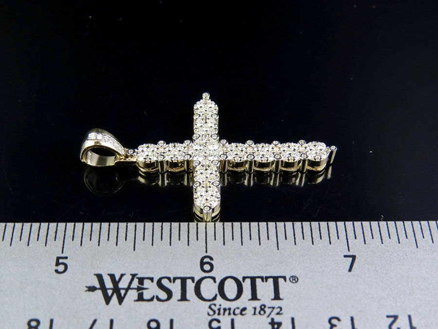 10K Lab Grown Diamond 1.8 Inch Cluster Cross Pendant