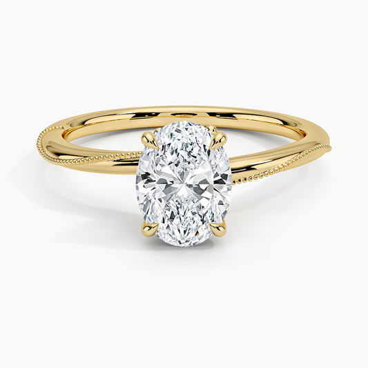 11/4Ct Oval Lab Grown Diamond Gold Milgrain Solitaire ring