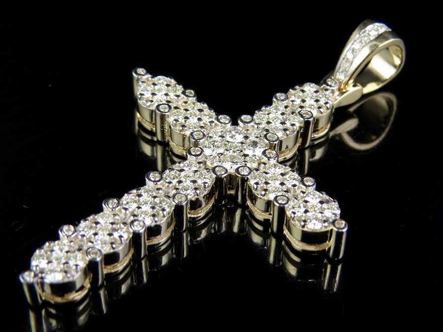 10K Lab Grown Diamond 1.8 Inch Cluster Cross Pendant