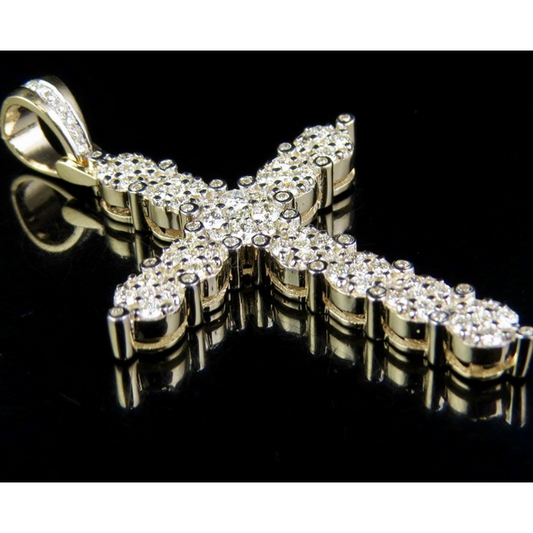 10K Lab Grown Diamond 1.8 Inch Cluster Cross Pendant