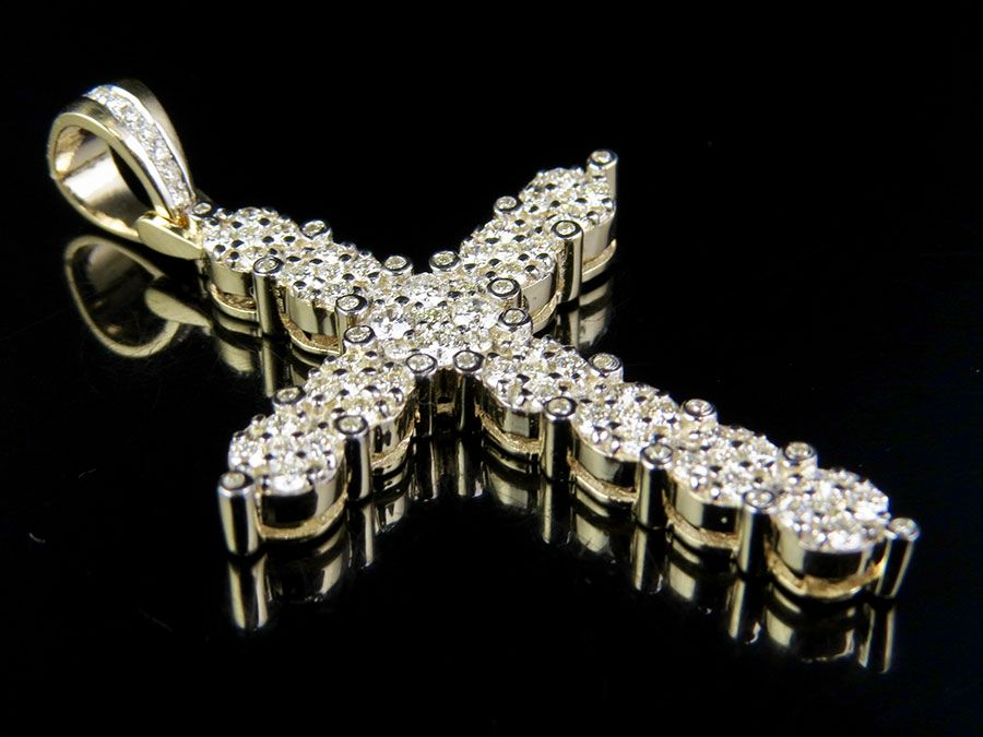 10K Lab Grown Diamond 1.8 Inch Cluster Cross Pendant