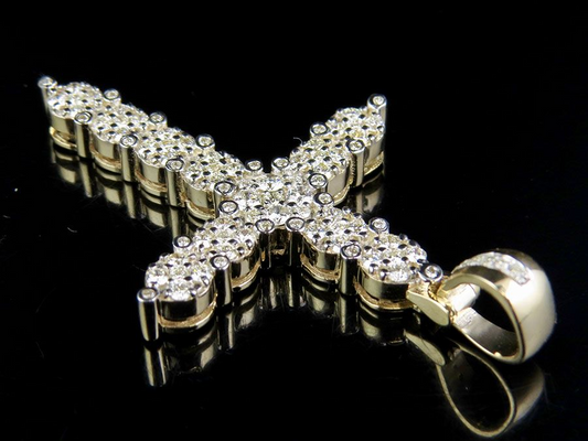 10K Lab Grown Diamond 1.8 Inch Cluster Cross Pendant