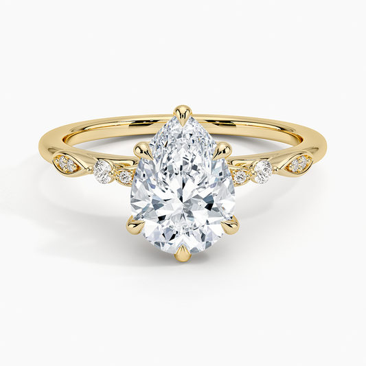 11-2ct Pear Lab Grown Diamond Gold One Quater Coverage Engagement Ring