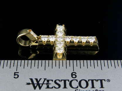 14K Solid Gold Pyramid Prong Lab Grown Diamond Cross Charm