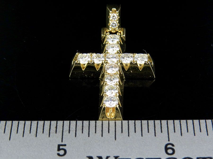 14K Solid Gold Pyramid Prong Lab Grown Diamond Cross Charm