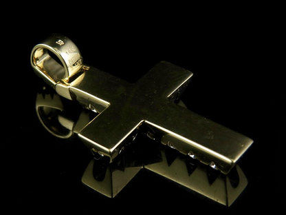 14K Solid Gold Pyramid Prong Lab Grown Diamond Cross Charm
