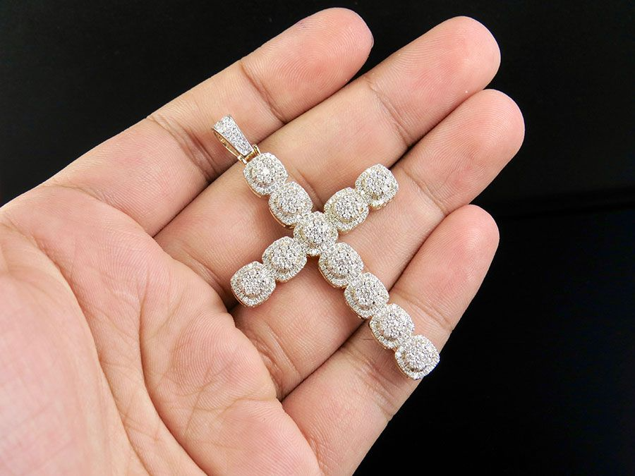 10K Lab Grown Diamond Square Cluster Cross Pendant
