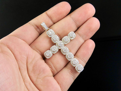 10K Lab Grown Diamond Square Cluster Cross Pendant