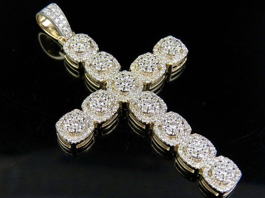 10K Lab Grown Diamond Square Cluster Cross Pendant