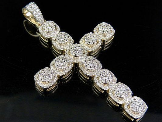 10K Lab Grown Diamond Square Cluster Cross Pendant