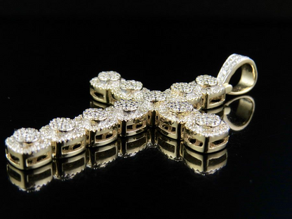 10K Lab Grown Diamond Square Cluster Cross Pendant