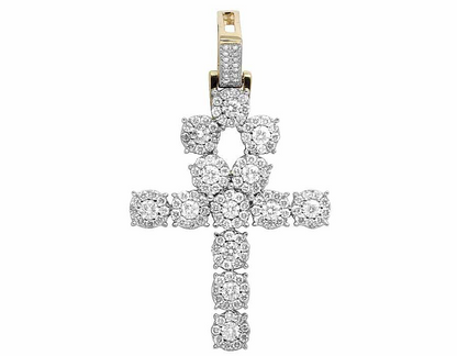 1.75 Inch 14k Lab Grown Diamond Cluster Ankh Cross Pendant