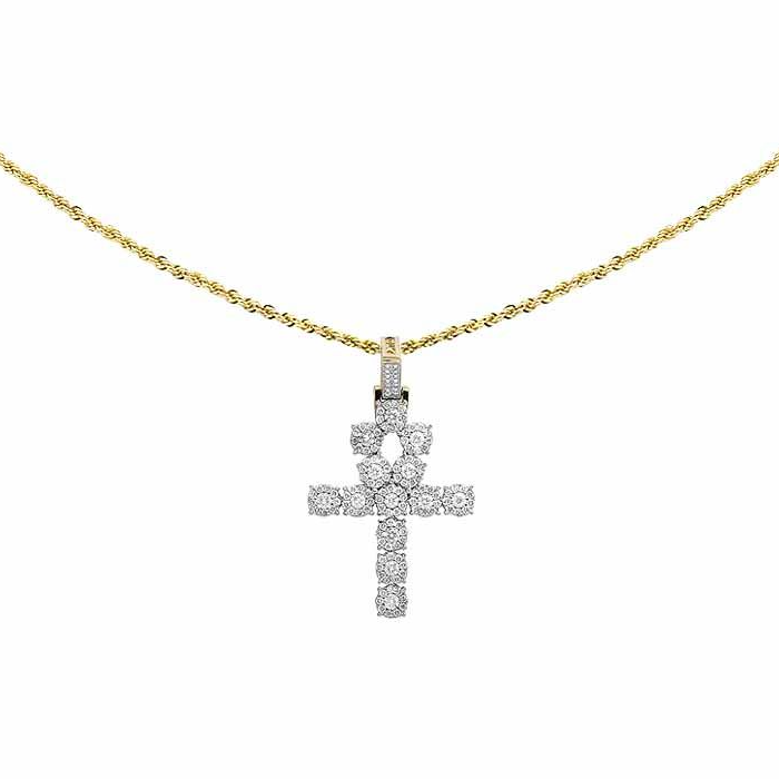 1.75 Inch 14k Lab Grown Diamond Cluster Ankh Cross Pendant