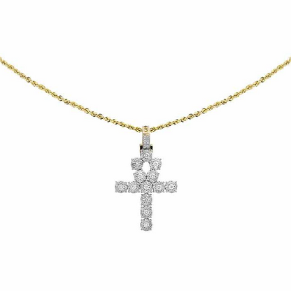 1.75 Inch 14k Lab Grown Diamond Cluster Ankh Cross Pendant