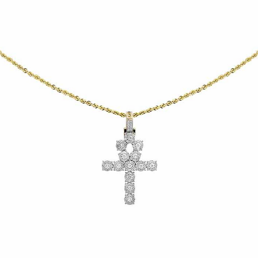1.75 Inch 14k Lab Grown Diamond Cluster Ankh Cross Pendant