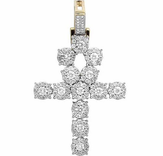 1.75 Inch 14k Lab Grown Diamond Cluster Ankh Cross Pendant