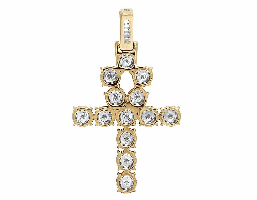 1.75 Inch 14k Lab Grown Diamond Cluster Ankh Cross Pendant