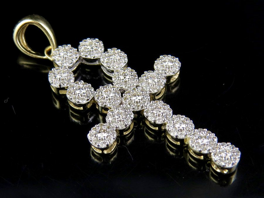 1.5 Inch Lab Grown Diamond Cluster Ankh Cross Pendant