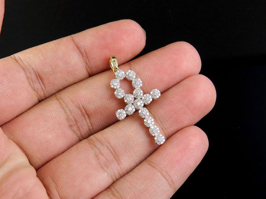 1.5 Inch Lab Grown Diamond Cluster Ankh Cross Pendant
