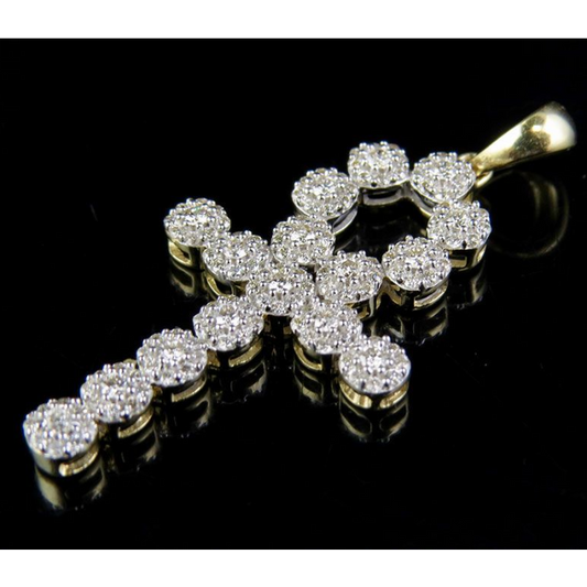 1.5 Inch Lab Grown Diamond Cluster Ankh Cross Pendant